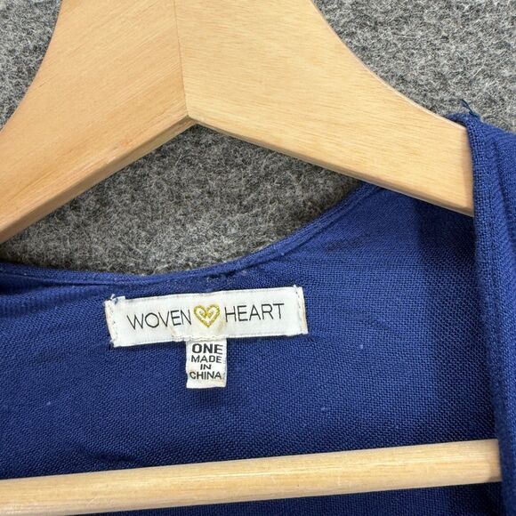 Woven Heart Top Women One Size Blue Geometric Open Front Short Sleeve Casual - Picture 3 of 7